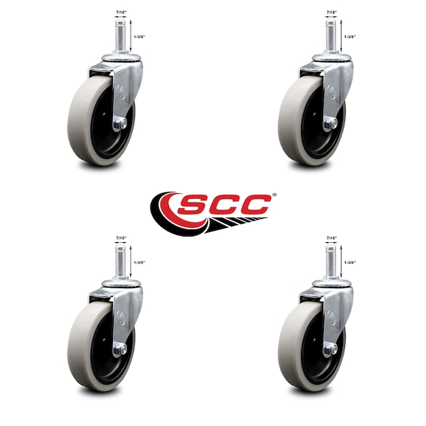 4 Inch Thermoplastic Wheel 1-3/8 Inch Grip Ring Stem Caster SCC, 4PK